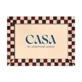 Rustic Brown Checked Photo Frame 7x5, front view in landscape with a brown and cream checked border on white