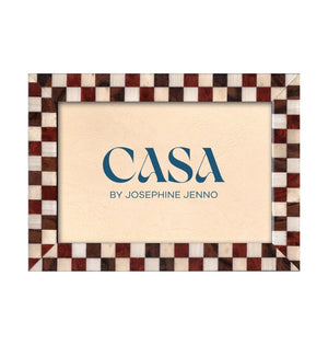 Rustic Brown Checked Photo Frame 7x5, front view in landscape with a brown and cream checked border on white