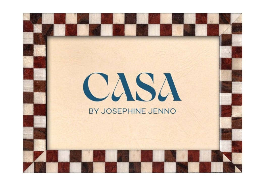Rustic Brown Checked Photo Frame 7x5, front view in landscape with a brown and cream checked border on white