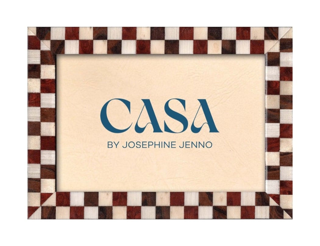 Rustic Brown Checked Photo Frame 7x5, front view in landscape with a brown and cream checked border on white