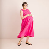 JOURNY Lucy Dress Maternity Breastfeeding Friendly Pink Linen 1