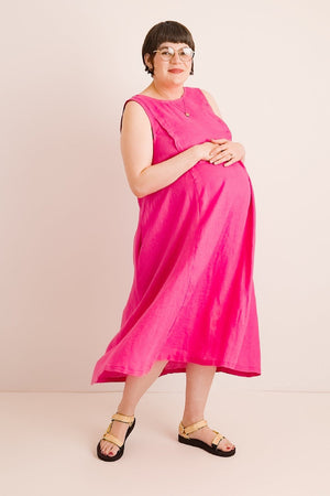 JOURNY Lucy Dress Maternity Breastfeeding Friendly Pink Linen 1