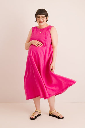 JOURNY Lucy Dress Maternity Breastfeeding Friendly Pink Linen 7