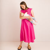 JOURNY Lucy Dress Maternity Breastfeeding Friendly Pink Linen 9