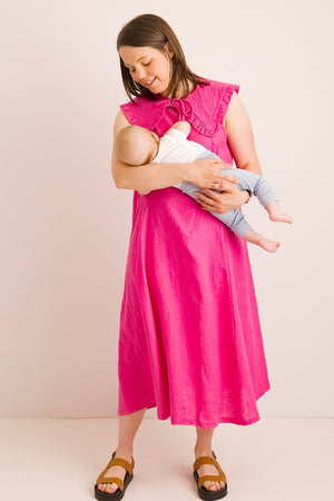 JOURNY Lucy Dress Maternity Breastfeeding Friendly Pink Linen 9