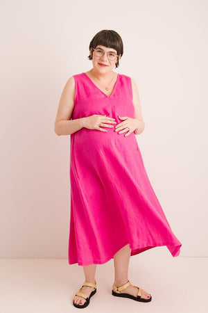 JOURNY Lucy Dress Maternity Breastfeeding Friendly Pink Linen 2