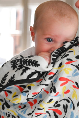 Etta Loves Plant Print Muslin Blanket Reversible 3