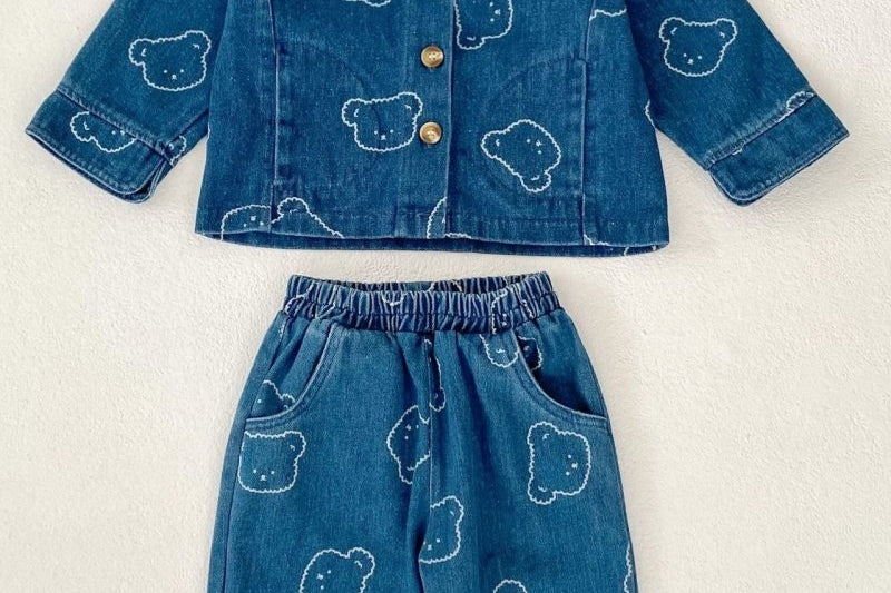 Baby Embroidered Bear Denim Two-Piece Set by Cozy Crew Club – image 2