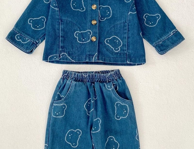 Baby Embroidered Bear Denim Two-Piece Set by Cozy Crew Club – image 2