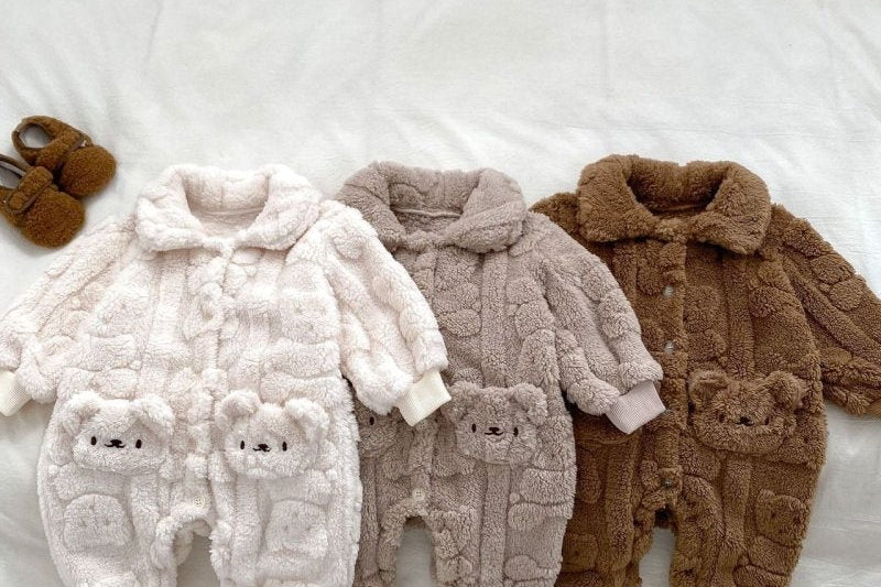 Fur-Lined Bear Fluffy Coat Romper baby all-in-one by Cozy Crew Club