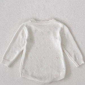 White Strawberry Knit Bodysuit baby one-piece by Cozy Crew Club – image 4