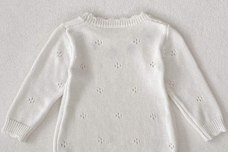 White Strawberry Knit Bodysuit baby one-piece by Cozy Crew Club – image 4