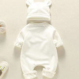 Bear Patch Romper and Hat Set knitted baby outfit by Cozy Crew Club – image 2