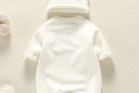 Bear Patch Romper and Hat Set knitted baby outfit by Cozy Crew Club – image 2