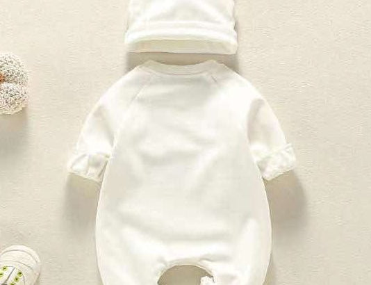 Bear Patch Romper and Hat Set knitted baby outfit by Cozy Crew Club – image 2