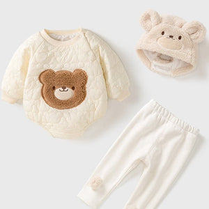 Bear 3 Piece Set baby bodysuit, leggings and hat by Cozy Crew Club