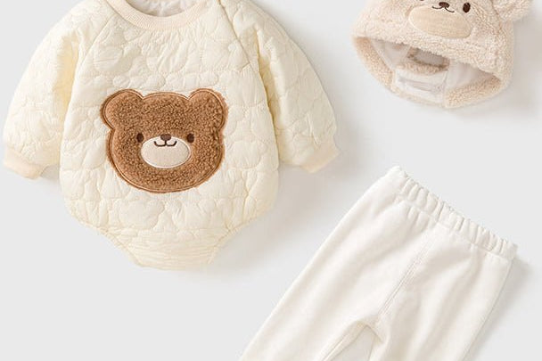 Bear 3 Piece Set baby bodysuit, leggings and hat by Cozy Crew Club