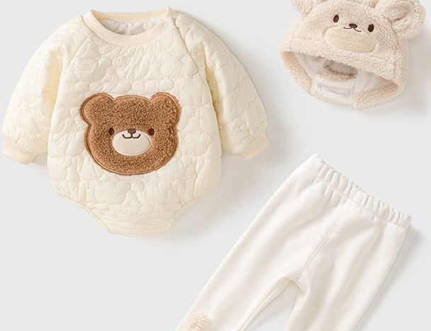 Bear 3 Piece Set baby bodysuit, leggings and hat by Cozy Crew Club