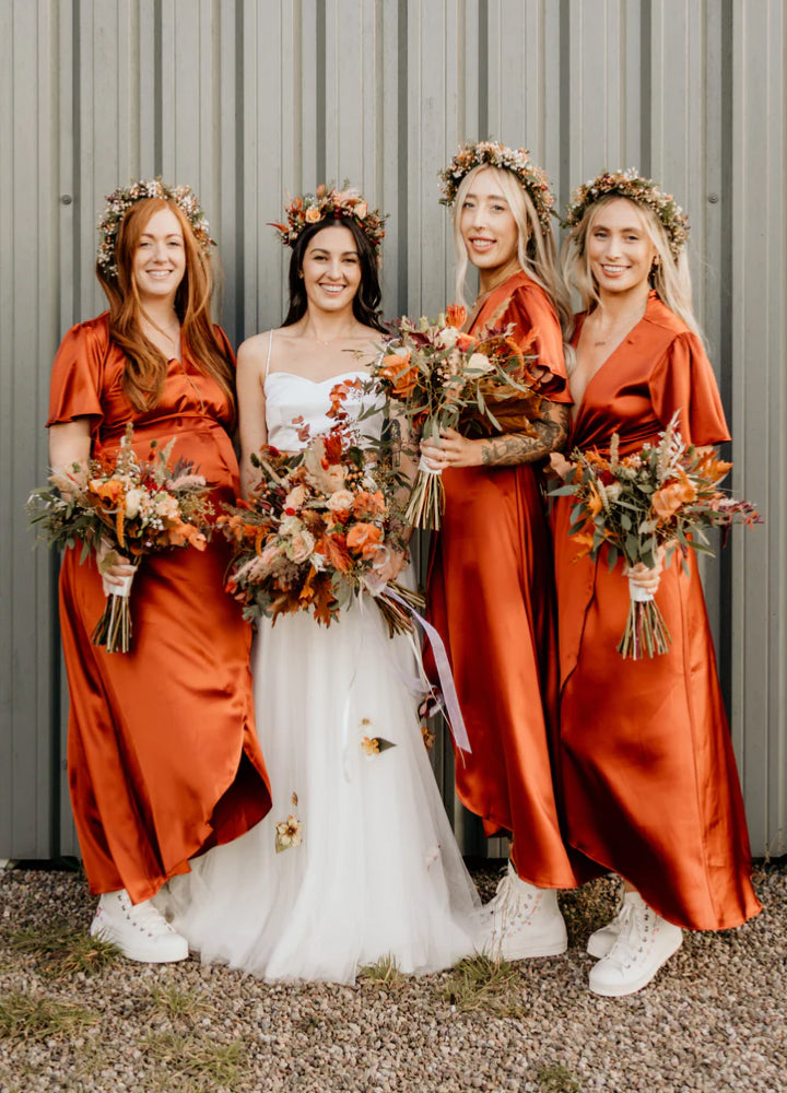 Rewritten The Florence Waterfall Satin Dress Orange – For The Creators