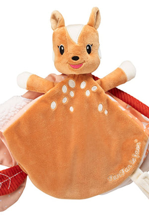 FanFan the Fawn Comforter, orange, front view on white with fawn head, white spots and a cream clip loop