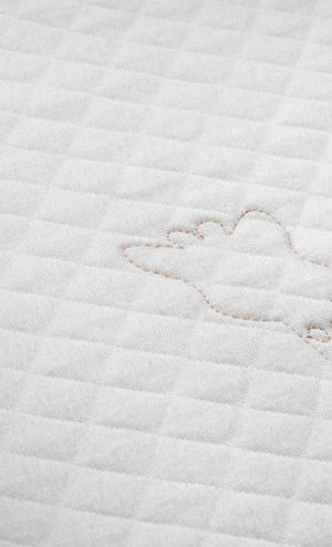 Sophie la girafe My Birth Outfit Gift Set close-up of quilted fabric with embroidered giraffe outline stitching