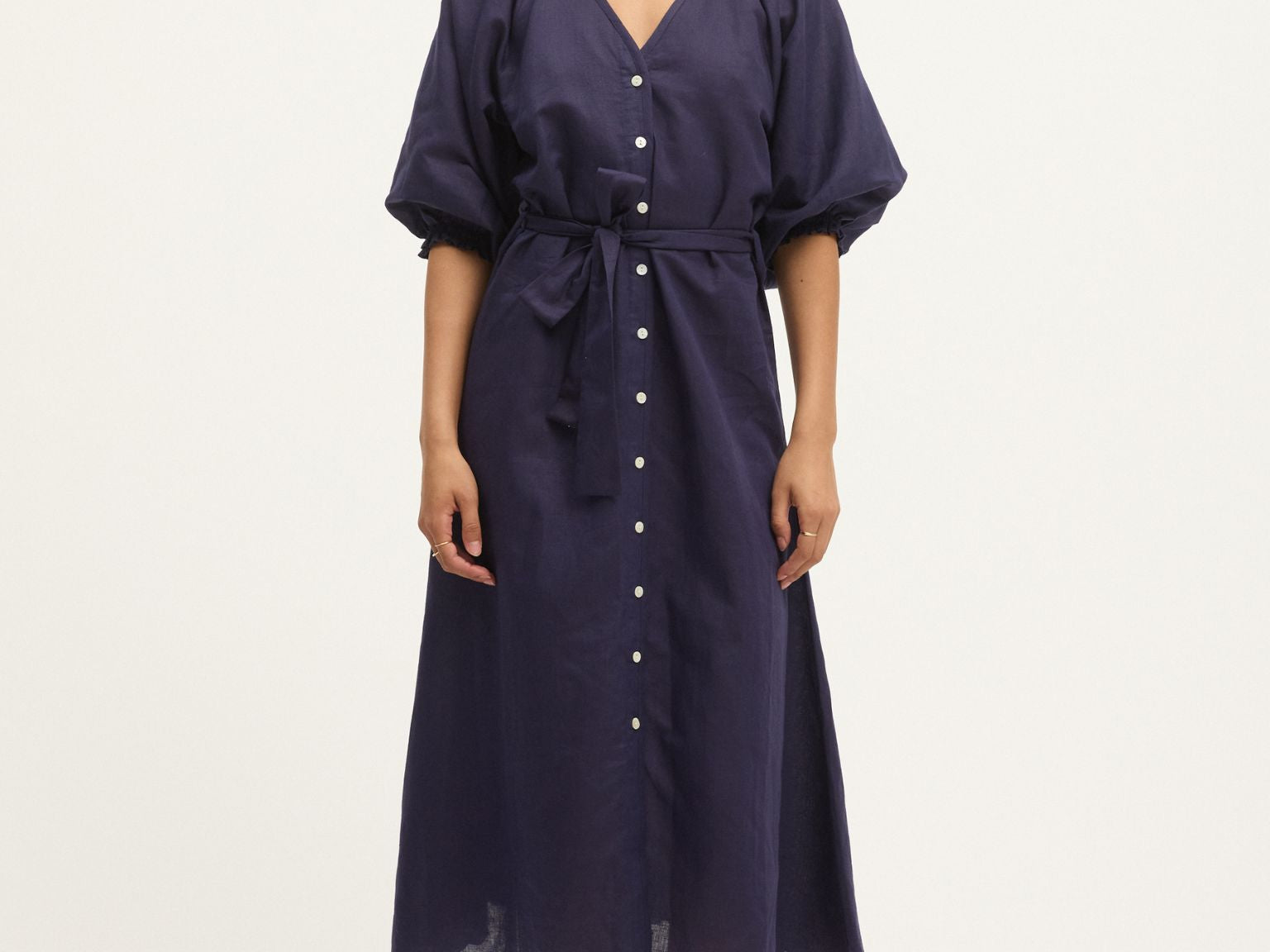 Summery Copenhagen Theresa midi dress in peacoat - Front view.