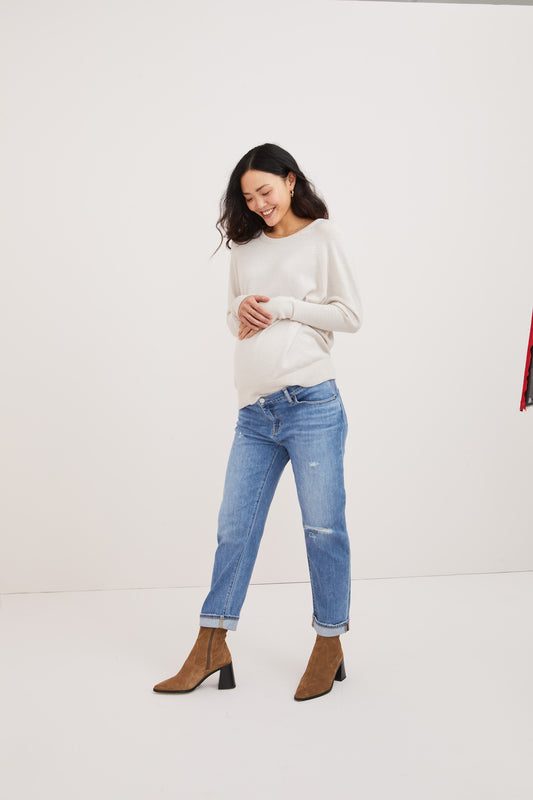Under the Bump Boyfriend Maternity Jean in Destroyed Light Wash